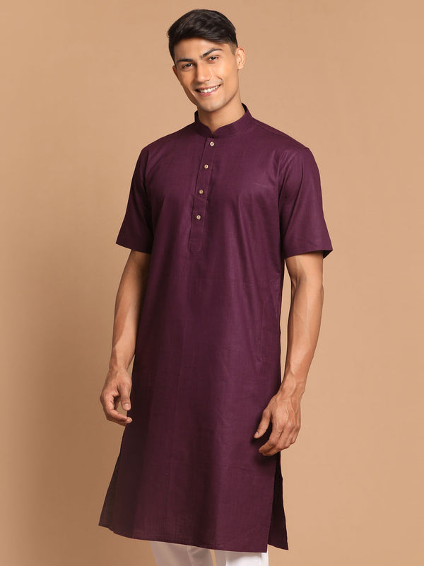 Men's Purple  Solid Kurta